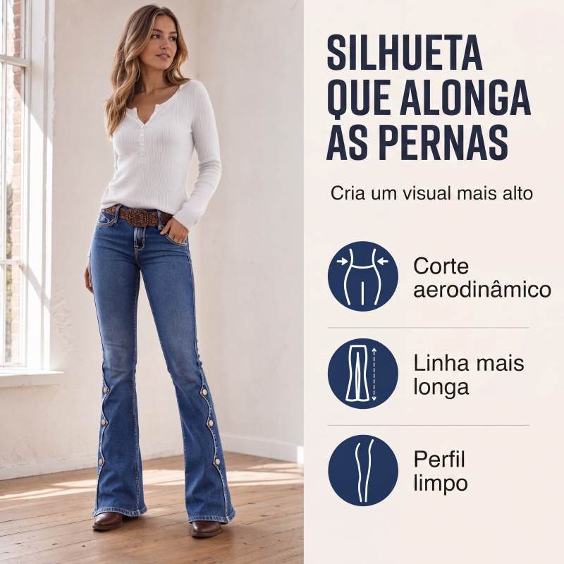 Calças jeans flare desgastadas de cintura alta para mulheres