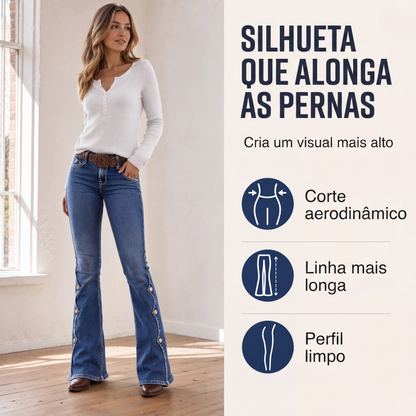 Calças jeans flare desgastadas de cintura alta para mulheres
