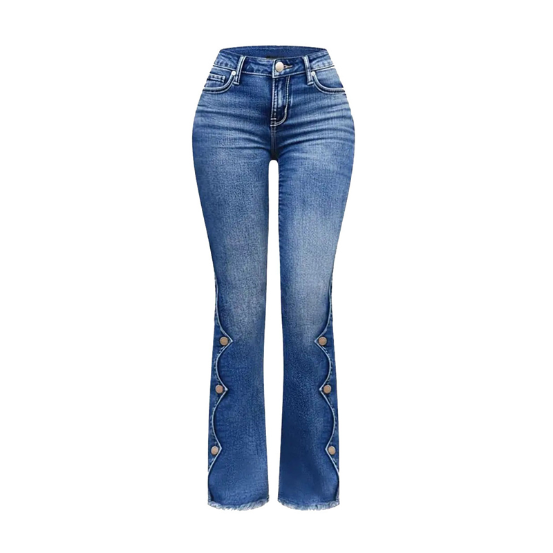 Calças jeans flare desgastadas de cintura alta para mulheres