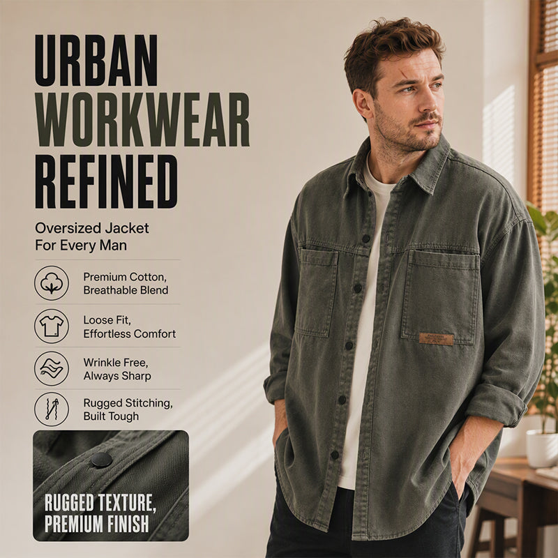 🛍️Camisa masculina de manga comprida, de corte largo e estilo utilitário
