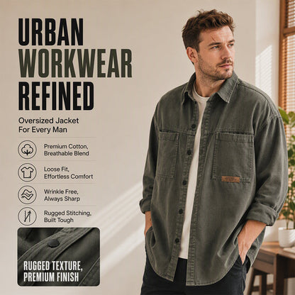🛍️Camisa masculina de manga comprida, de corte largo e estilo utilitário