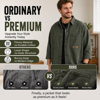 🛍️Camisa masculina de manga comprida, de corte largo e estilo utilitário