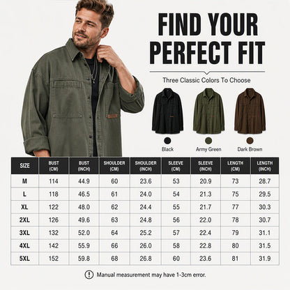 🛍️Camisa masculina de manga comprida, de corte largo e estilo utilitário