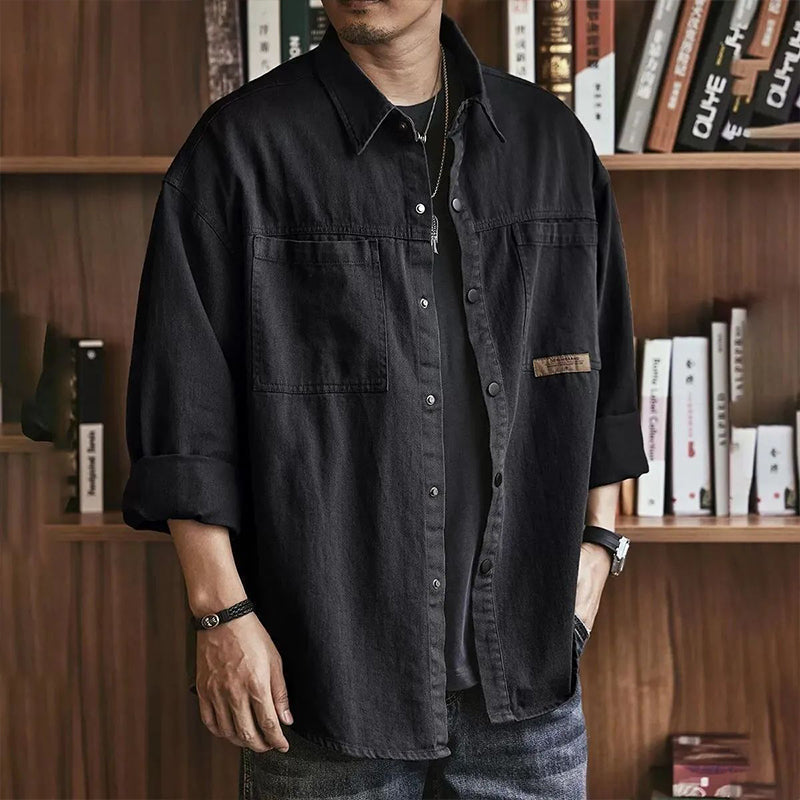 🛍️Camisa masculina de manga comprida, de corte largo e estilo utilitário