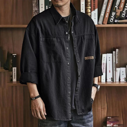 🛍️Camisa masculina de manga comprida, de corte largo e estilo utilitário