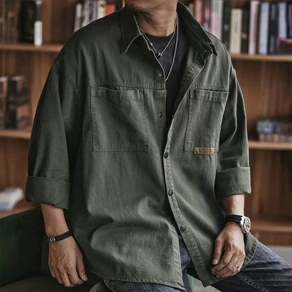 🛍️Camisa masculina de manga comprida, de corte largo e estilo utilitário
