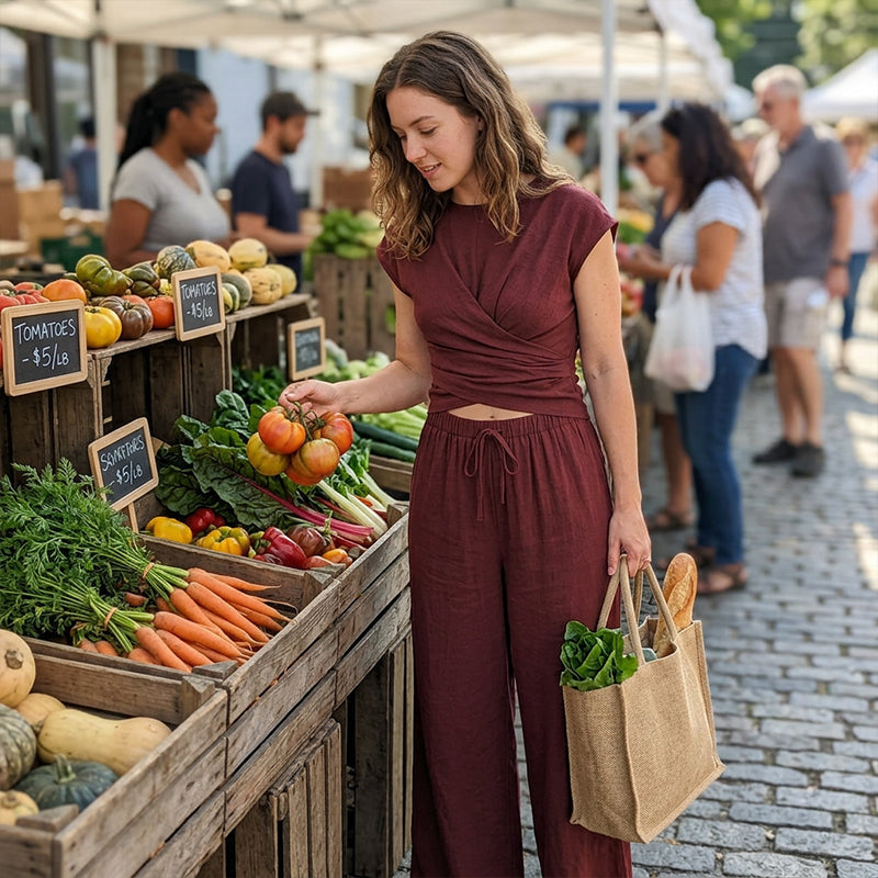 ✨👗Conjunto de top cruzado e calças largas para mulher
