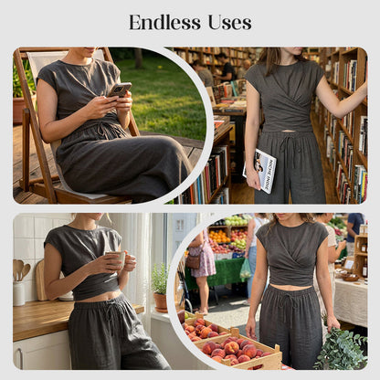 ✨👗Conjunto de top cruzado e calças largas para mulher