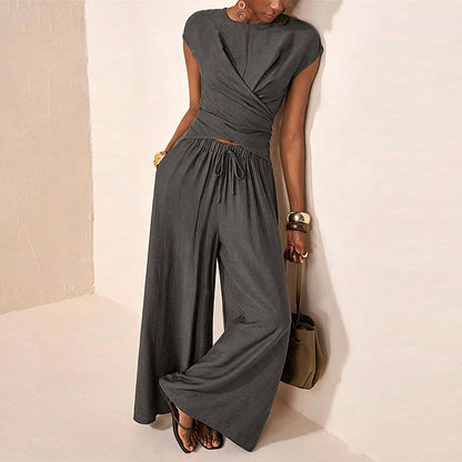 ✨👗Conjunto de top cruzado e calças largas para mulher