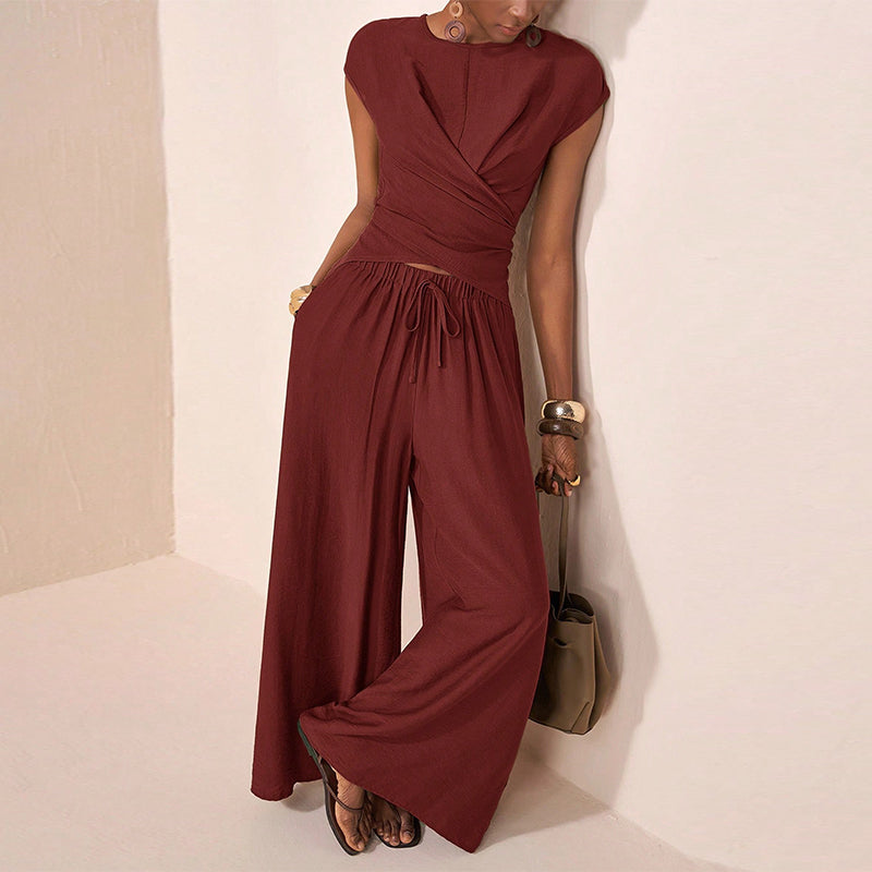 ✨👗Conjunto de top cruzado e calças largas para mulher