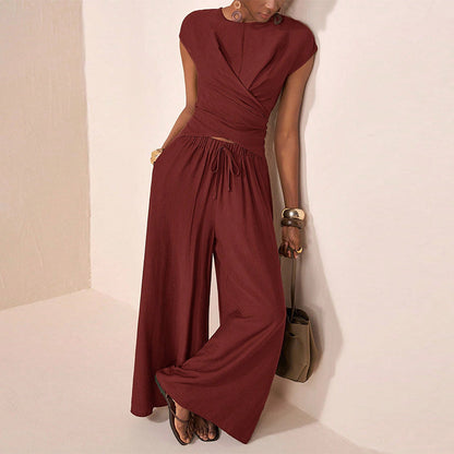 ✨👗Conjunto de top cruzado e calças largas para mulher