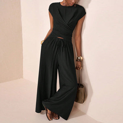 ✨👗Conjunto de top cruzado e calças largas para mulher