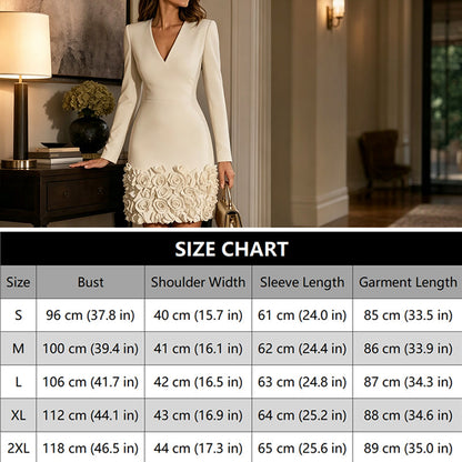 ✨👗Vestido elegante de manga comprida com decote em V para mulher