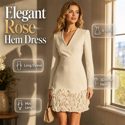 ✨👗Vestido elegante de manga comprida com decote em V para mulher