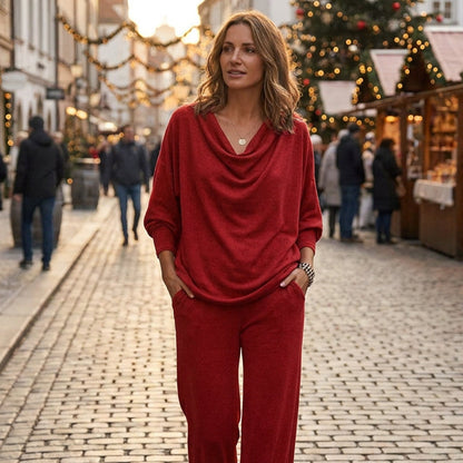 ✨👚Conjunto de top com gola em capuz e calças de perna larga para mulher