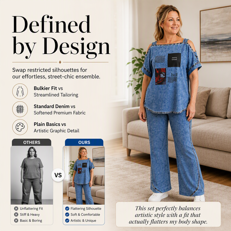 ✨👗Top feminino com ombros à mostra e calças de perna larga