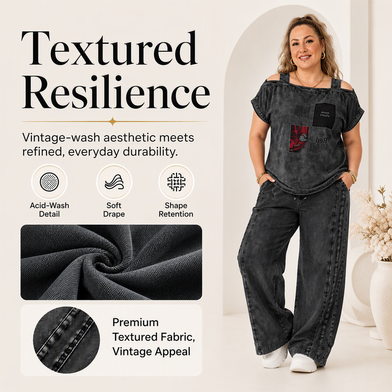 ✨👗Top feminino com ombros à mostra e calças de perna larga