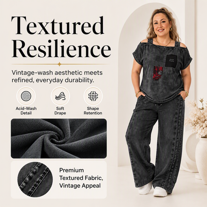 ✨👗Top feminino com ombros à mostra e calças de perna larga