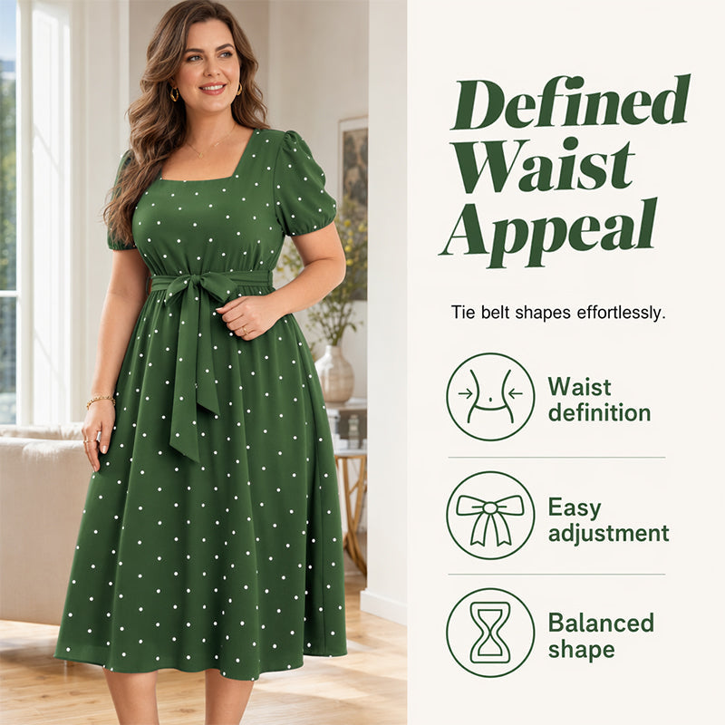 ✨👗Vestido de bolinhas para mulher de tamanho grande 