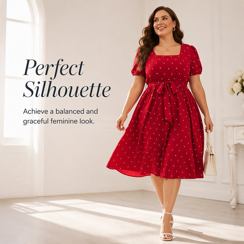 ✨👗Vestido de bolinhas para mulher de tamanho grande 