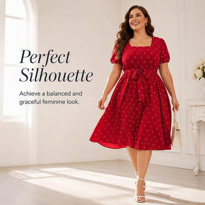 ✨👗Vestido de bolinhas para mulher de tamanho grande 