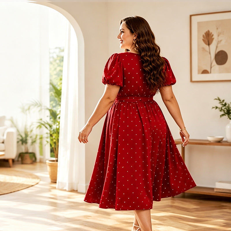 ✨👗Vestido de bolinhas para mulher de tamanho grande 