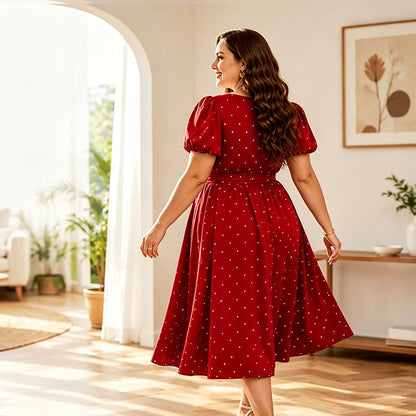 ✨👗Vestido de bolinhas para mulher de tamanho grande 