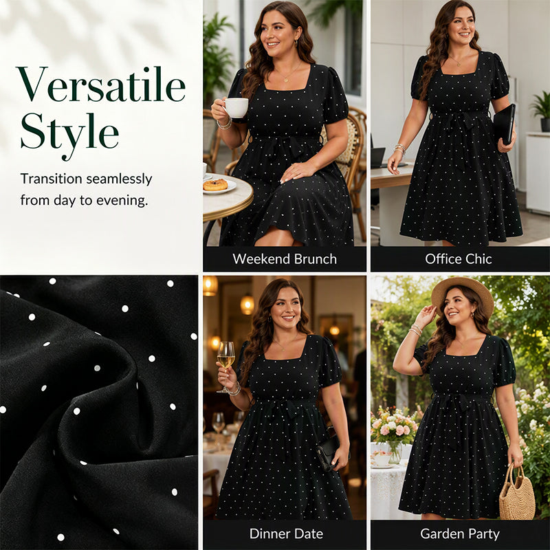 ✨👗Vestido de bolinhas para mulher de tamanho grande 