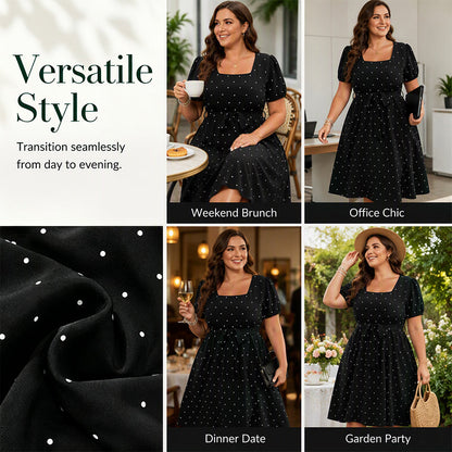 ✨👗Vestido de bolinhas para mulher de tamanho grande 