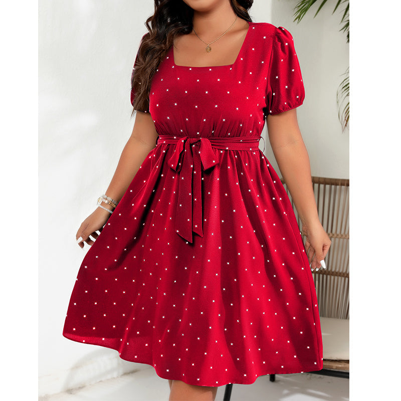 ✨👗Vestido de bolinhas para mulher de tamanho grande 