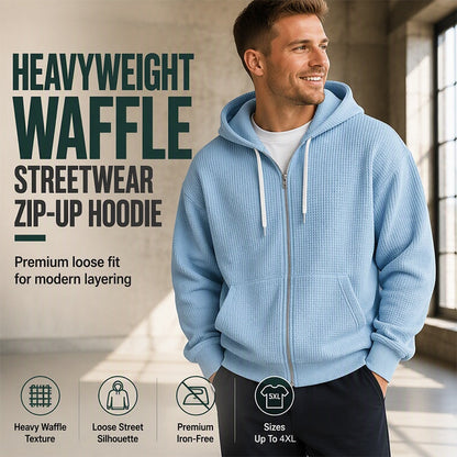Camisola com capuz de malha tipo waffle e fecho completo para homem