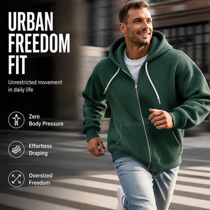 Camisola com capuz de malha tipo waffle e fecho completo para homem