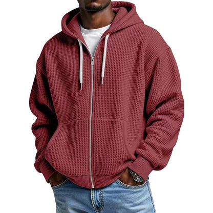 Camisola com capuz de malha tipo waffle e fecho completo para homem