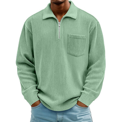 Camisola casual masculina com canelado e meio fecho