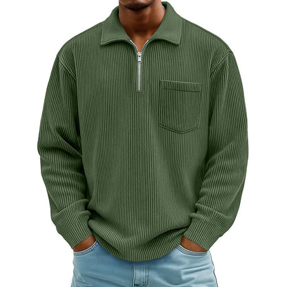 Camisola casual masculina com canelado e meio fecho