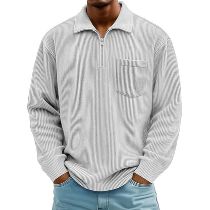 Camisola casual masculina com canelado e meio fecho