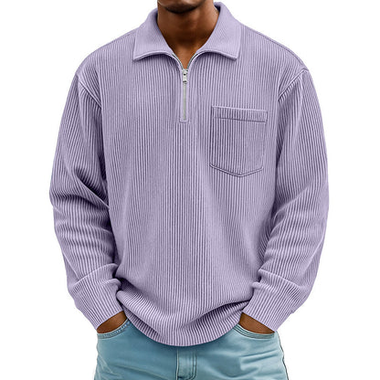 Camisola casual masculina com canelado e meio fecho