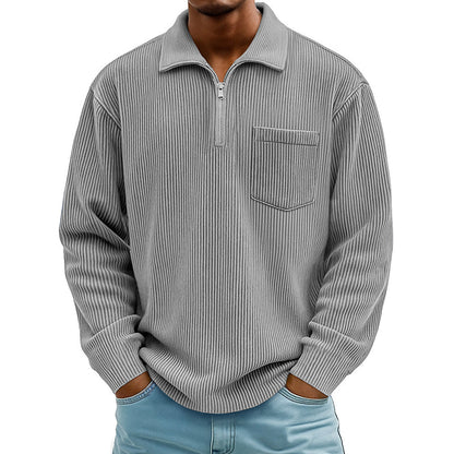 Camisola casual masculina com canelado e meio fecho