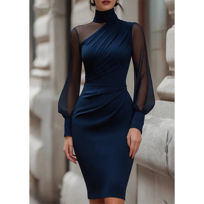 ✨👗Vestido justo de malha com gola alta para mulher