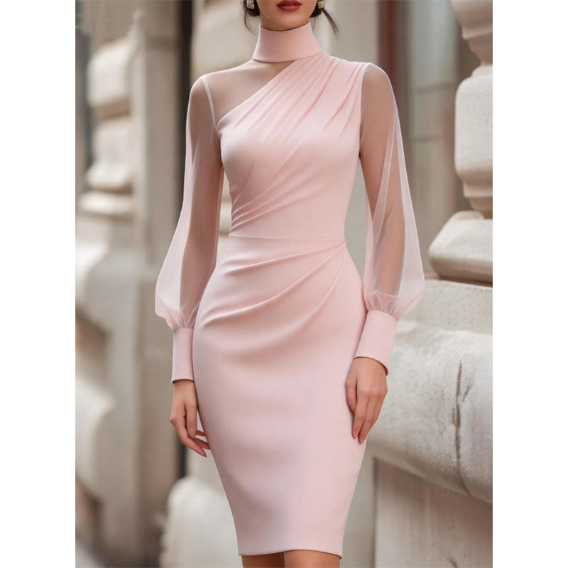 ✨👗Vestido justo de malha com gola alta para mulher
