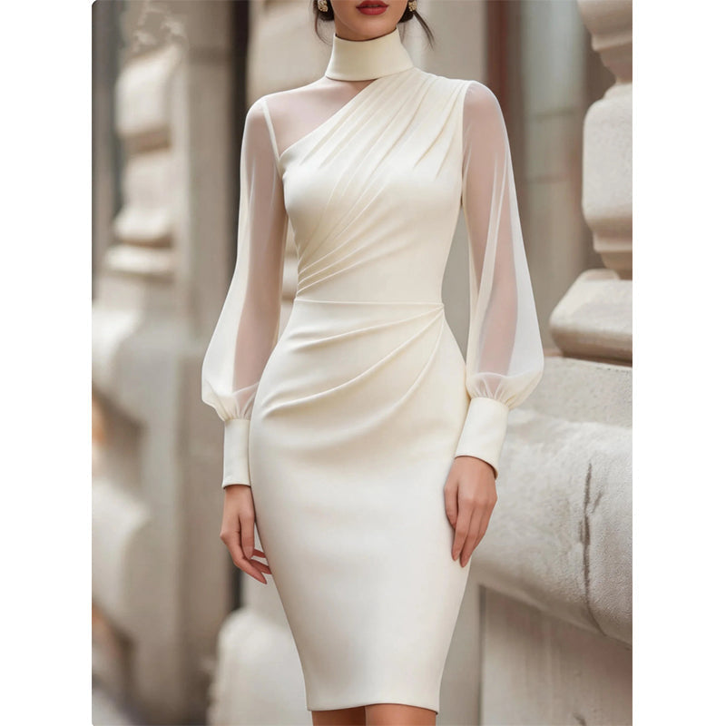 ✨👗Vestido justo de malha com gola alta para mulher