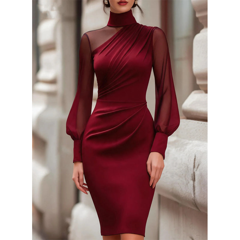 ✨👗Vestido justo de malha com gola alta para mulher