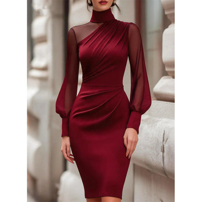 ✨👗Vestido justo de malha com gola alta para mulher