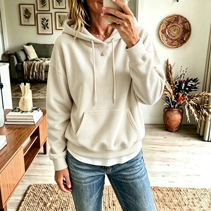 ✨👚Camisola com capuz e bolsos em veludo cotelê para mulher