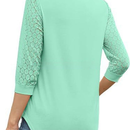 Women's Casual V-Neck Lace 3/4 Length Sleeve Top