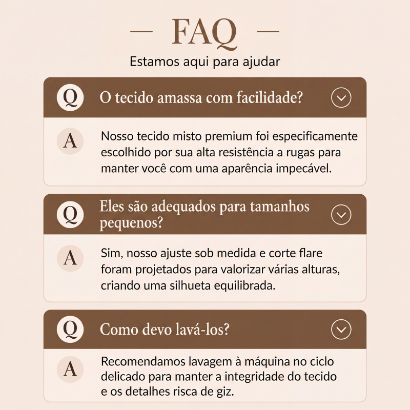 Calças sociais femininas listradas de corte flare