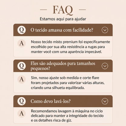 Calças sociais femininas listradas de corte flare