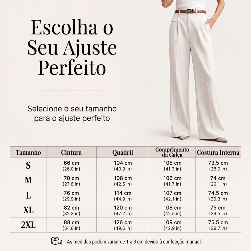 Calças sociais femininas de cintura alta e perna larga