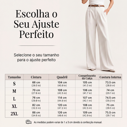 Calças sociais femininas de cintura alta e perna larga