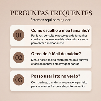 Calças sociais femininas de cintura alta e perna larga